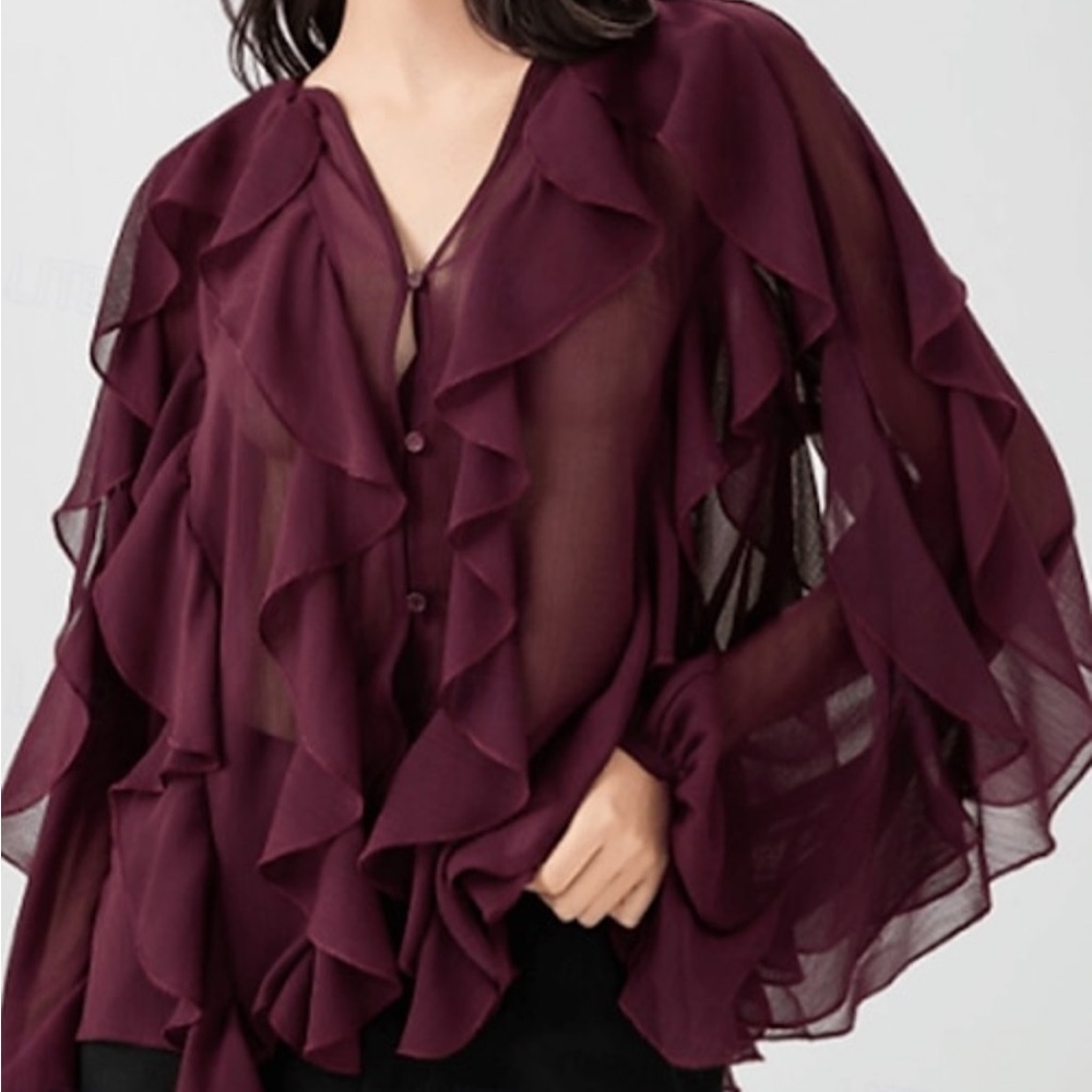 Zara Burgundy Ruffle Blouse